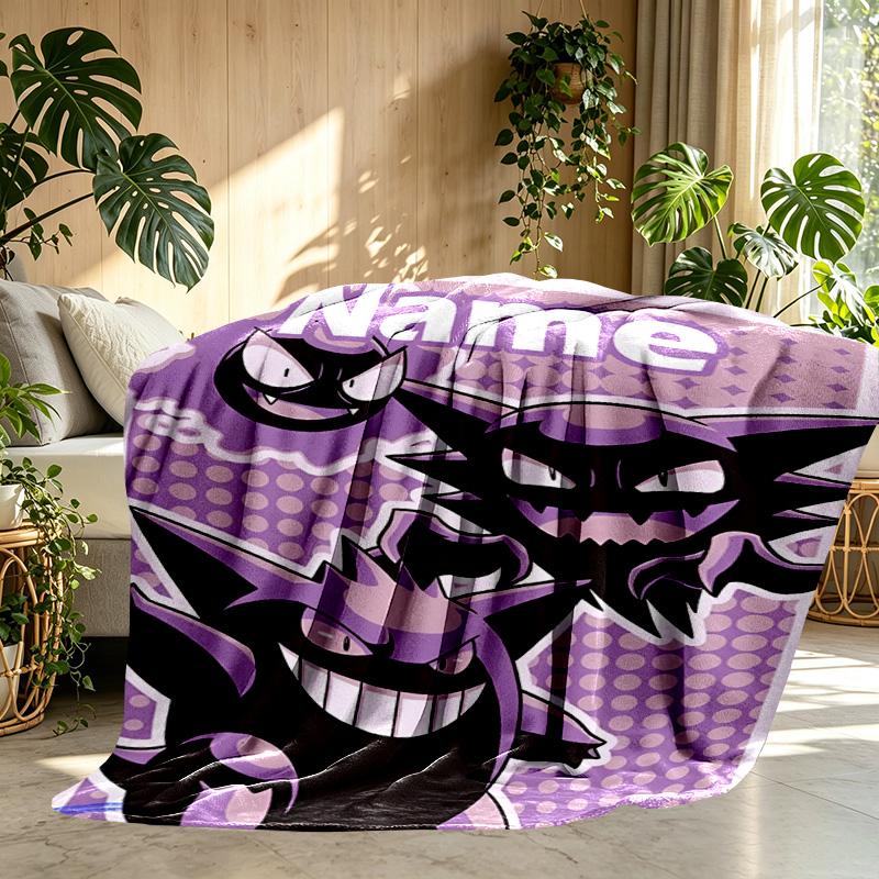 Custom Name Personalized Gengar Print Blanket, Home Decor, Bedroom, Sofa, Camping, Couch, Gifts for Birthday ChristmasEnthusiasts
