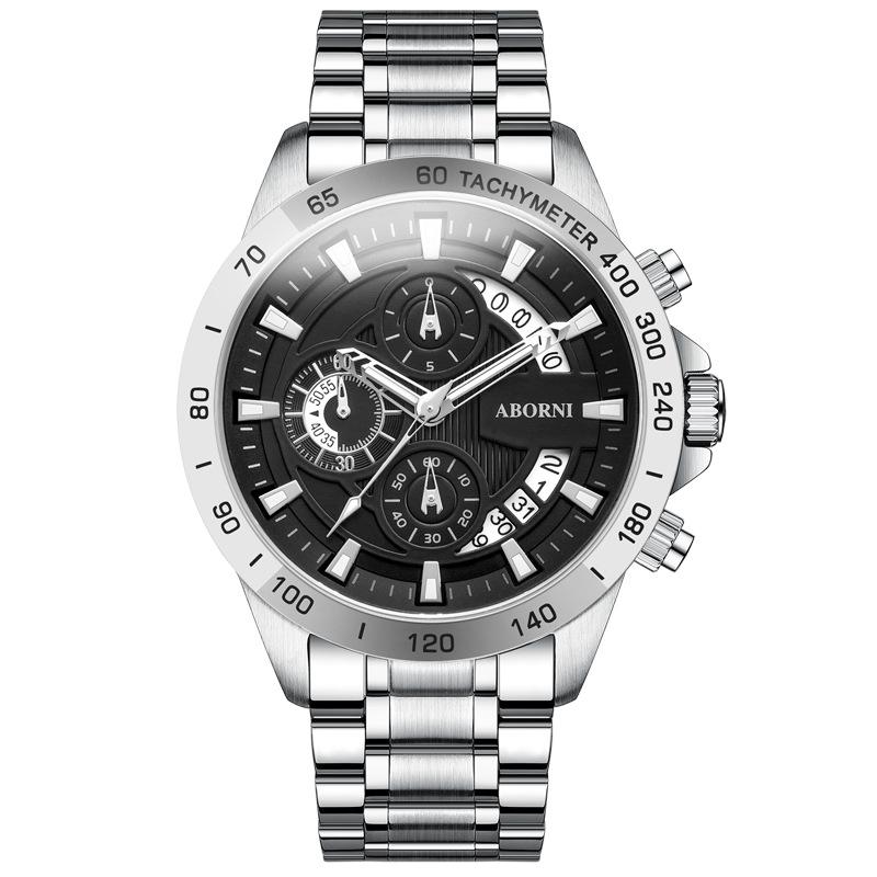 ABORNI WATCH Мужские деловые светящиеся в темноте водонепроницаемые стальные мужские часы с хронографом Кварцевые часы