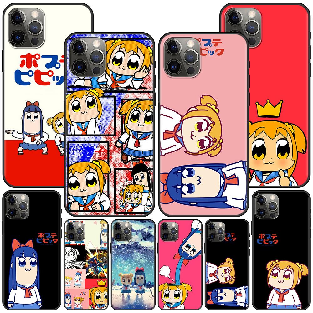 Чехол с аниме Pop Team Pipi для Apple Iphone 14 11 13 Mini 12 Pro Max Xr 7 8 + Se 2020 Xs 6 6s Plus 5 5S, черный силиконовый чехол для телефона