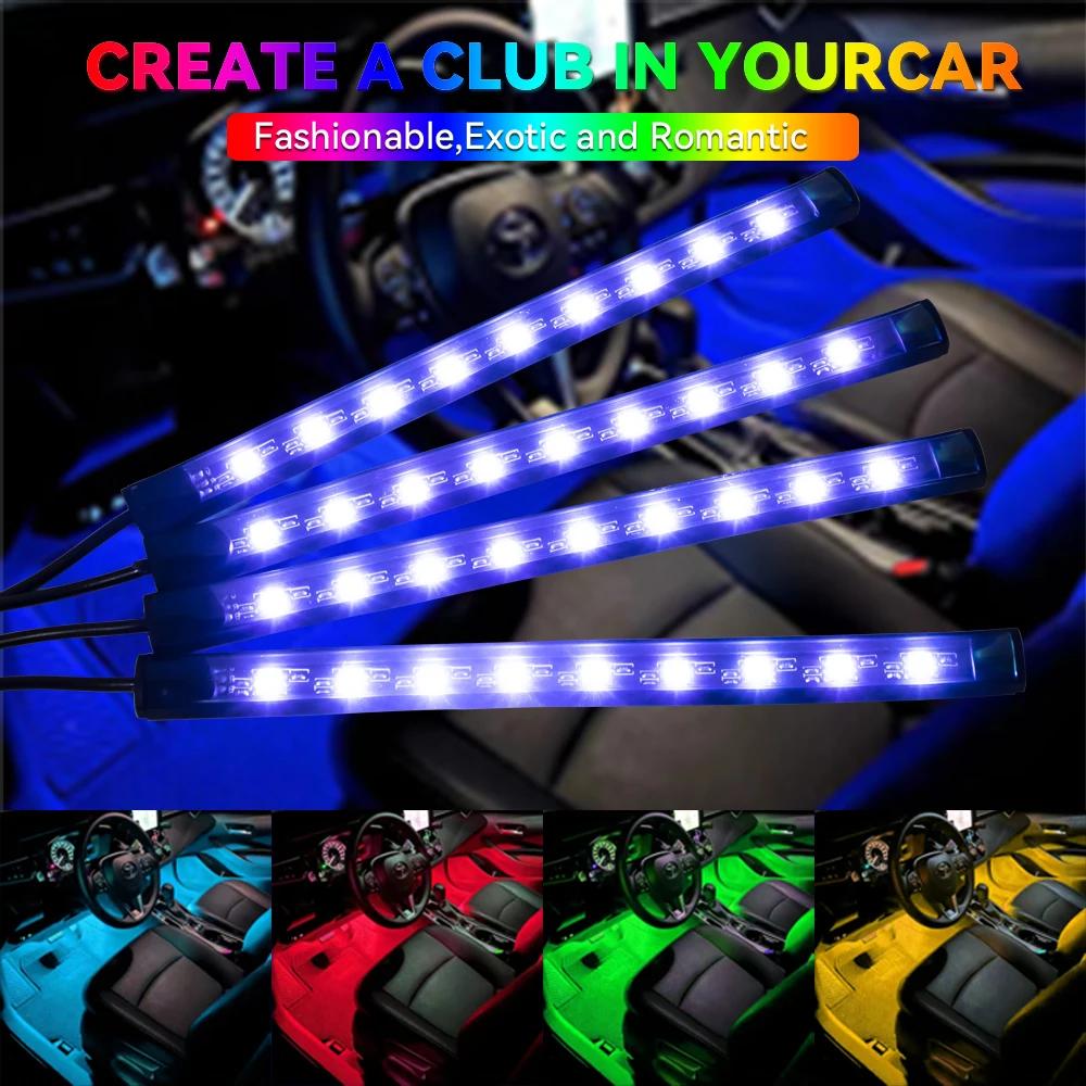 Неоновая 36 48 72 LED Подсветка салона автомобиля, беспроводной пульт, управление через музыкальное приложение, автоматическая RGB декоративная лампа для создания атмосферы