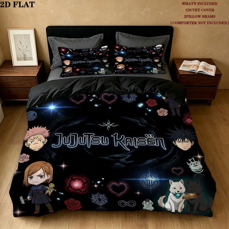 Jujutsu Kaisen Pattern Bedding Quilt Set Quilt Cover Pillowcase Home Birthday Gift(1 * duvet cover + 2 * pillowcase, without core)