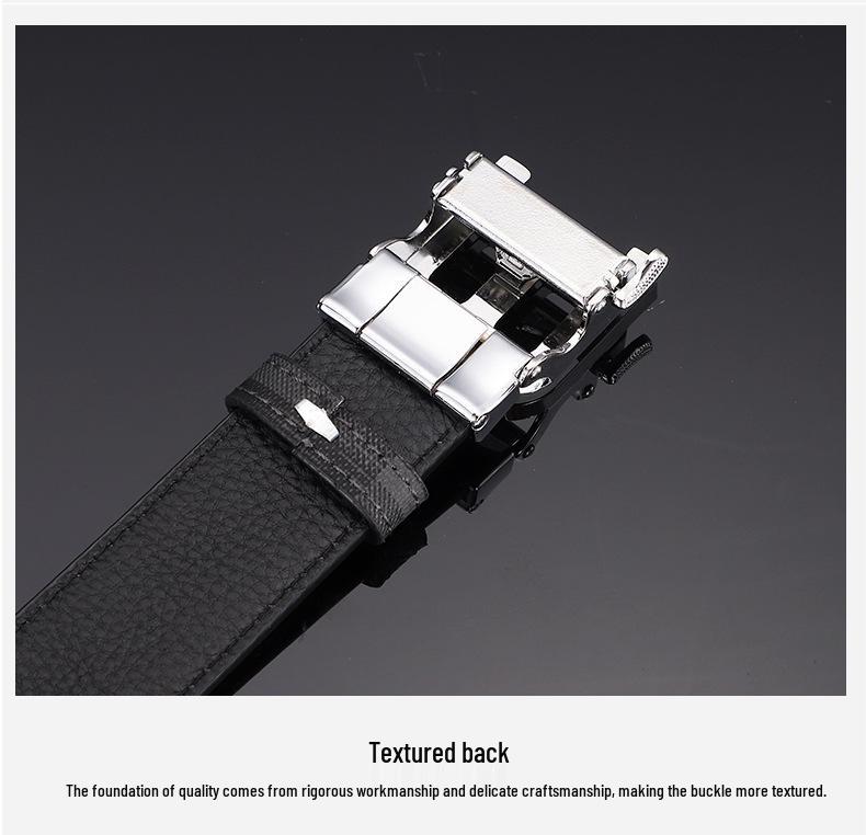 Men's Genuine Leather Belt - Cowhide Plaid with Automatic Buckle, Versatile Business & Fashion Style