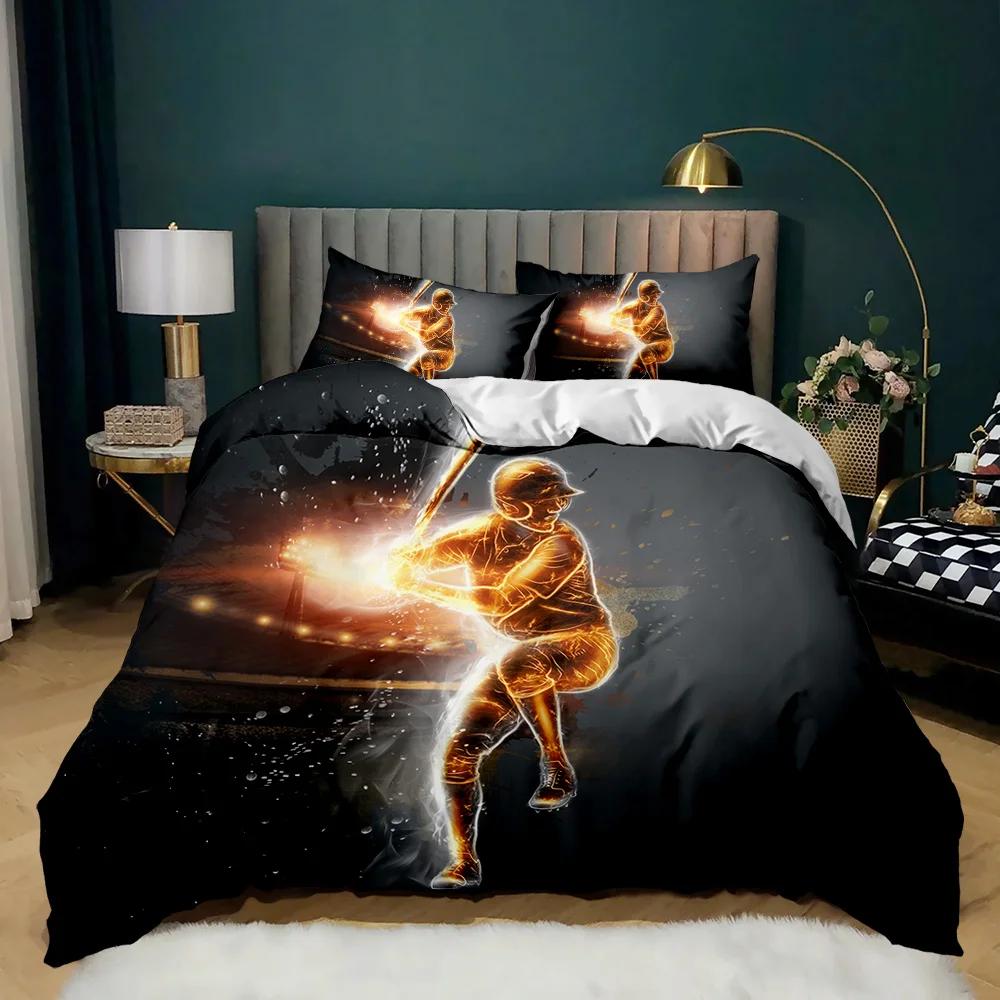 Baseball Duvet Cover Set Baseball Bat Bedding Set For Kids Teens 3D Baseball Sports Double Queen King Size Polyester Qulit Cover