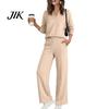 Matching Lounge Set Women Sweatshirt Pants 2-Piece Set, V-Neck Long Sleeve Top & Wide Leg Trousers with Elastic Waist, Solid Color V Neck Pullover