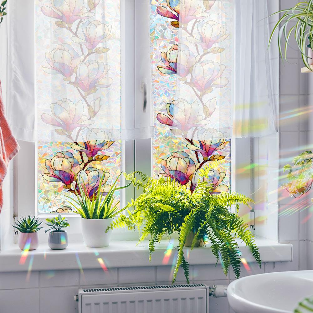 Laser-cut Geometric Magnolia Floral Home Decor Glass Door and Window Electrostatic Adhesive Stickers