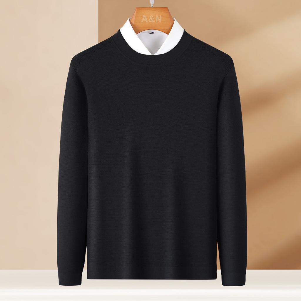 80 count Australian wool fine spun waffle jacquard autumn and winter semi high neck wool sweater men's knitted base sweater thin version