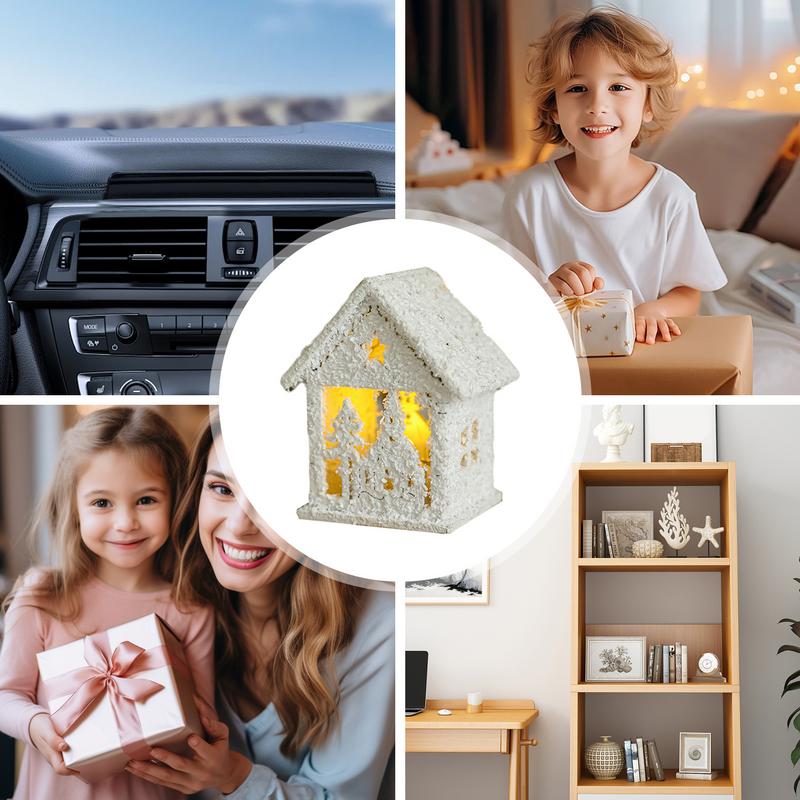 Светящийся Рождественский Домик Белый Пейзажный Декор со Светодиодной Подсветкой Рождественское Украшение Деревянная Статуэтка Домика для Украшения Гостиной