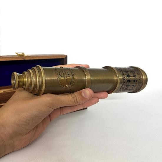 Brass Marine Telescope with Wood Box 50.8 cm Adjustable Nautical Decor, London 1915 Gift