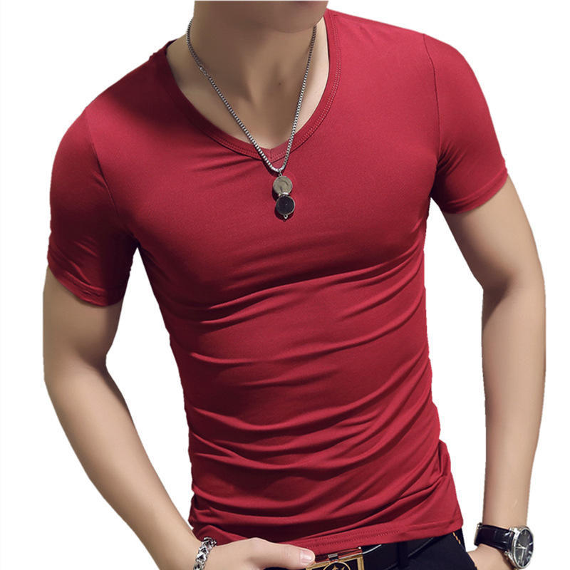 Slim Fit T-Shirt for Men Short Sleeve V Neck T-Shirt Casual Summer Classic Basic Tee Top