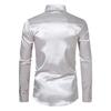 Men Dress Shirt Glossy Surface Satin Solid Color Turn-down Collar Button-down Mid Length Formal Busines Shirt Party Club Shirt