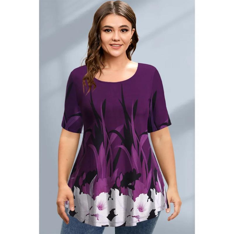 Футболка большого размера свободного кроя женская летняя с коротким рукавом и круглым вырезом с цветочным принтом 3D Топ свободного покроя женская одежда футболки женские