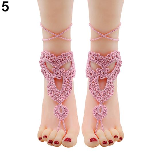 Girl's Barefoot Anklet Crochet Cotton Ankle Chain Sandal Bracelet Foot Jewelry