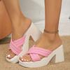Summer Women's Platform Chunky Heel Slippers Retro Square Toe Slip On Mule Shoes for Women Outdoor Women's High Heel Slippers