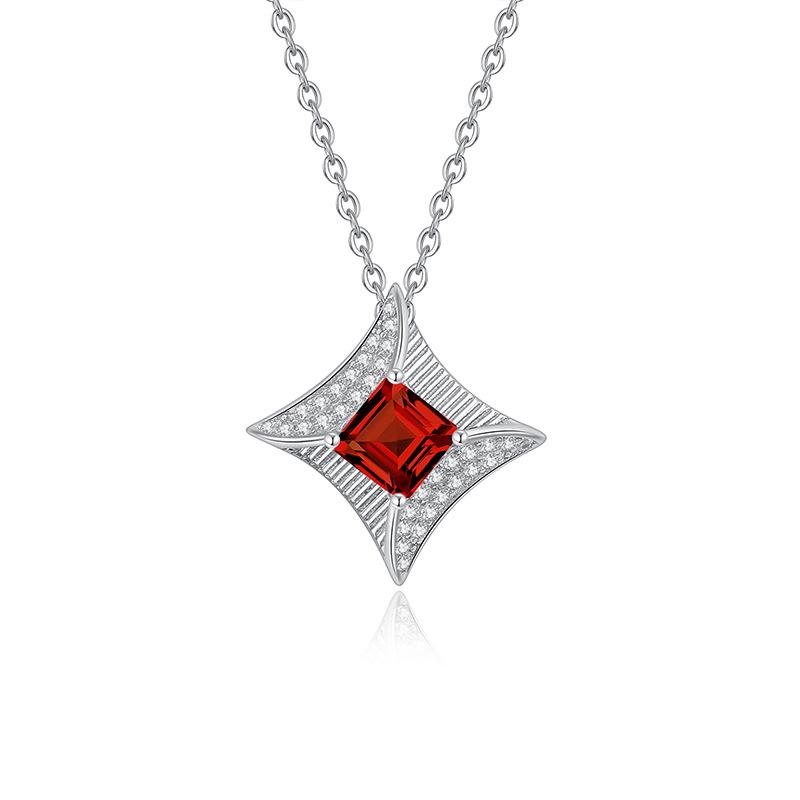 S925 pure silver natural yellow garnet necklace, square star shaped crystal pendant, luxurious jewelry with brushed craftsmanship, gift