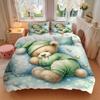 Sleepy Teddy Bear Night Print 3Pcs Bedding Setduvet Cover With 2 Bedropillowcase Home Birthday Gift