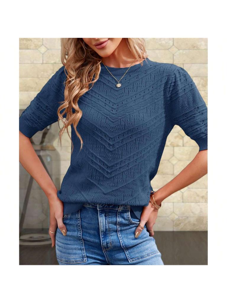 Women's Dot Knit Pullover Sweater Short Sleeve Cute Summer Blouse Top