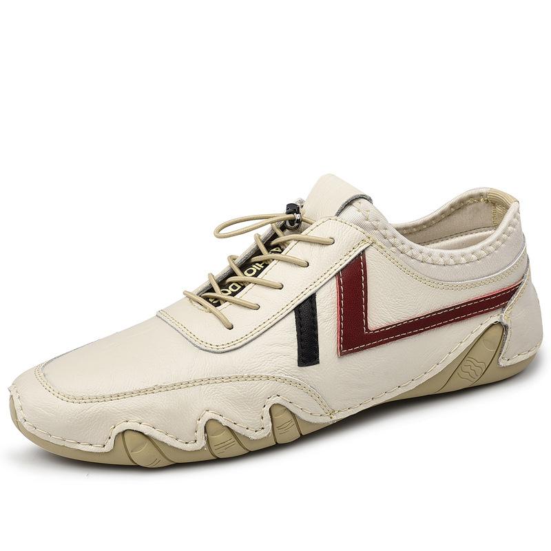 Новая мужская обувь Натуральная кожа Повседневная обувь Модная полосатая плоская обувь для скейтборда Легкие кроссовки Большой размер