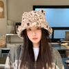 Autumn And Winter Leopard Print Plush Bucket Hat Cute Ears Warm Basin Hat Fashionable Wear Commuter Essential Hat