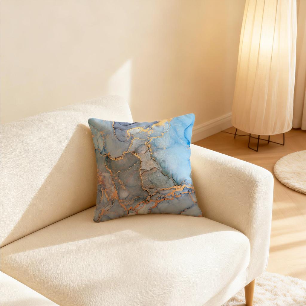 18X18 Inch Microfiber Throw Pillow With Insert, Luxury Marble Gold Foil Fluid Abstract Cushion For Sofa Decor