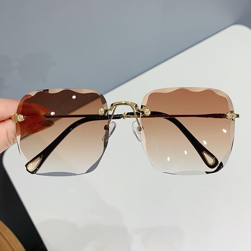 Fashion Lady Oversize Rimless Square Sunglasses Women Men Big Glasses Gradient Sun Glasses