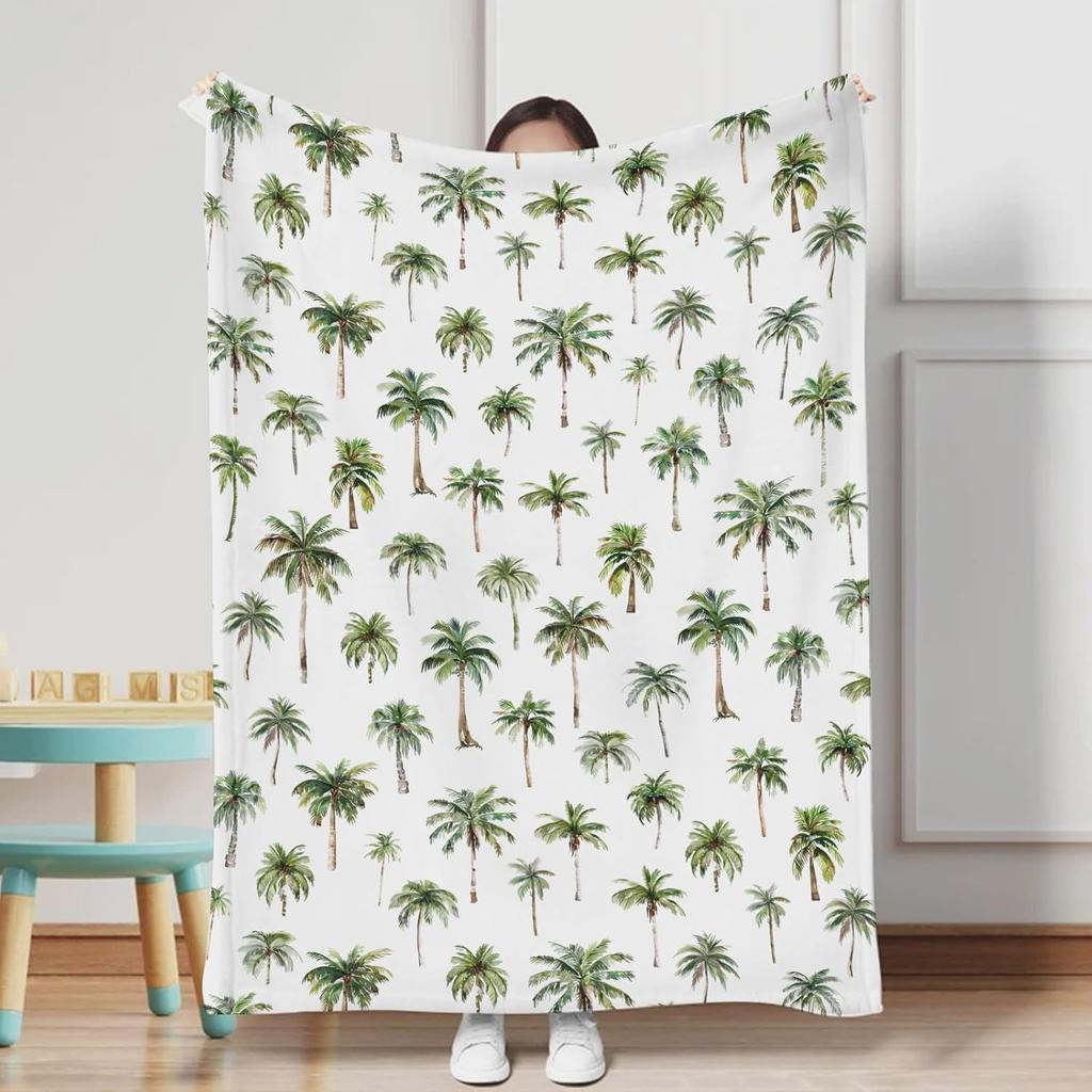 Watercolor Palm Trees Baby Blanket for Boy Girl Green Palm Trees Soft Swaddle Blanket Summer Beach Flannel Receiving Blankets for Toddler Baby