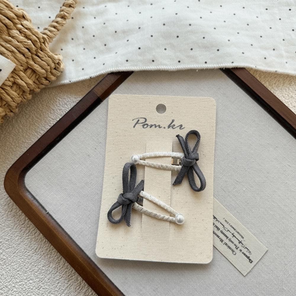 2pcs/set Pearl BB Snap Clips with Bow Design Side Part Bangs Hairpins Bow Hair Clips for Girls