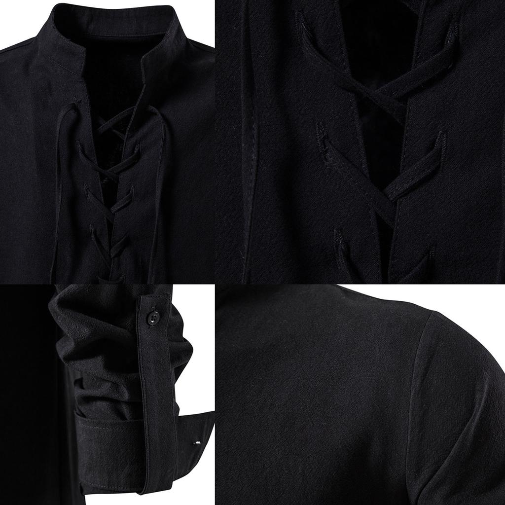 Мужская рубашка европейского размера из хлопка и льна на весну и осень с длинным рукавом в стиле хиппи, пляжная рубашка с воротником-стойкой