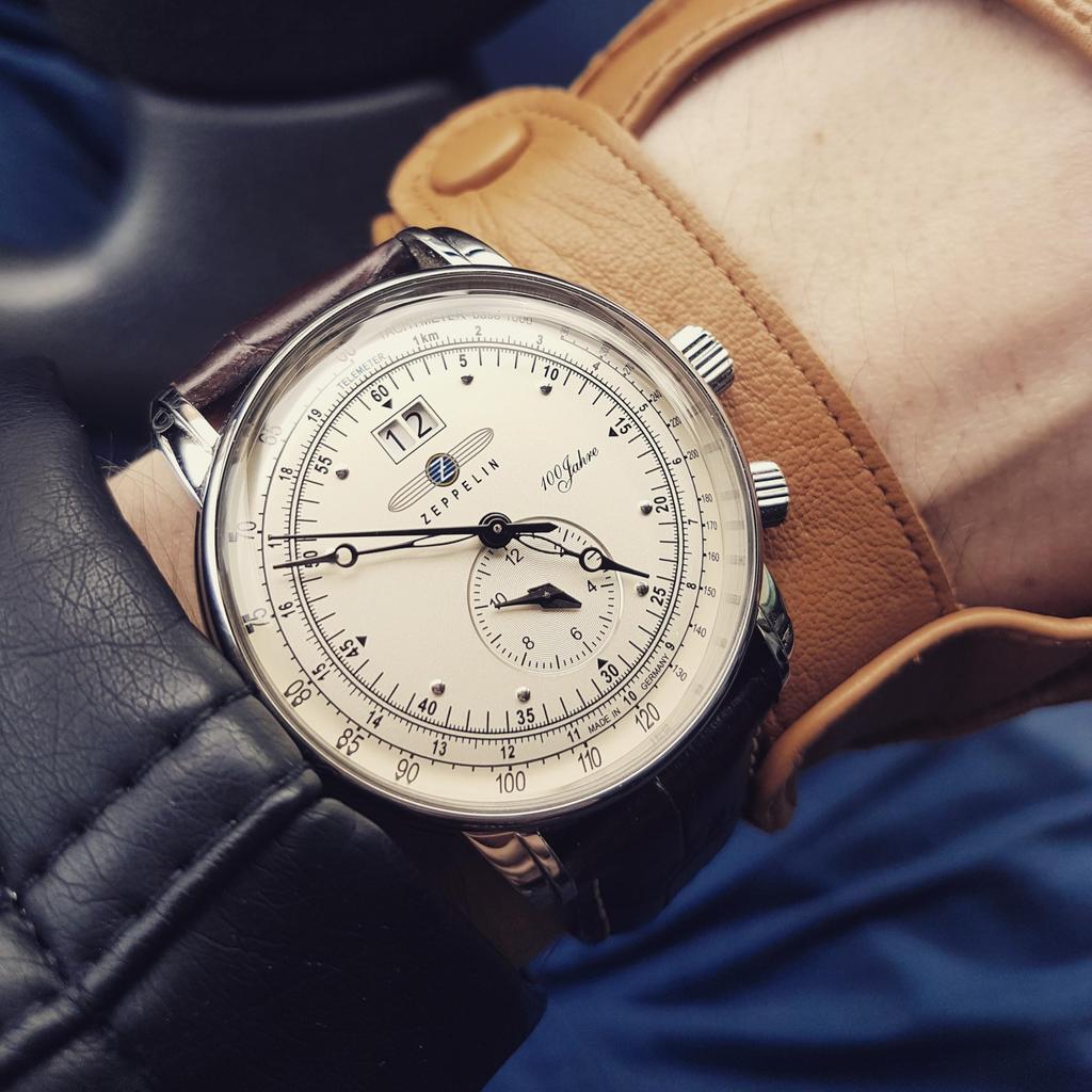 Zeppelin 100 Years Special Edition Watch, Silver Dial, Stainless Steel, Quartz, Dual Time, 42.3mm, German, Men's, Brown, 7640-1N [Parallel Import]