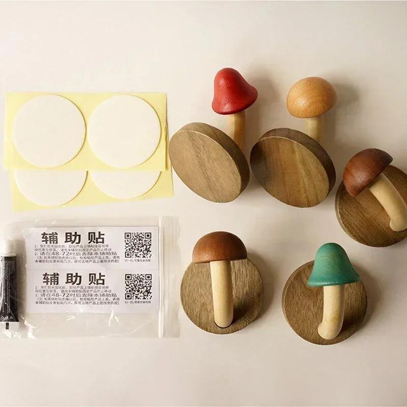 Деревянный крючок в виде гриба, вешалка для пальто и шляп, самоклеящийся настенный крючок для двери, держатель для ключей, многофункциональный крючок для хранения полотенец и одежды на кухне и в ванной