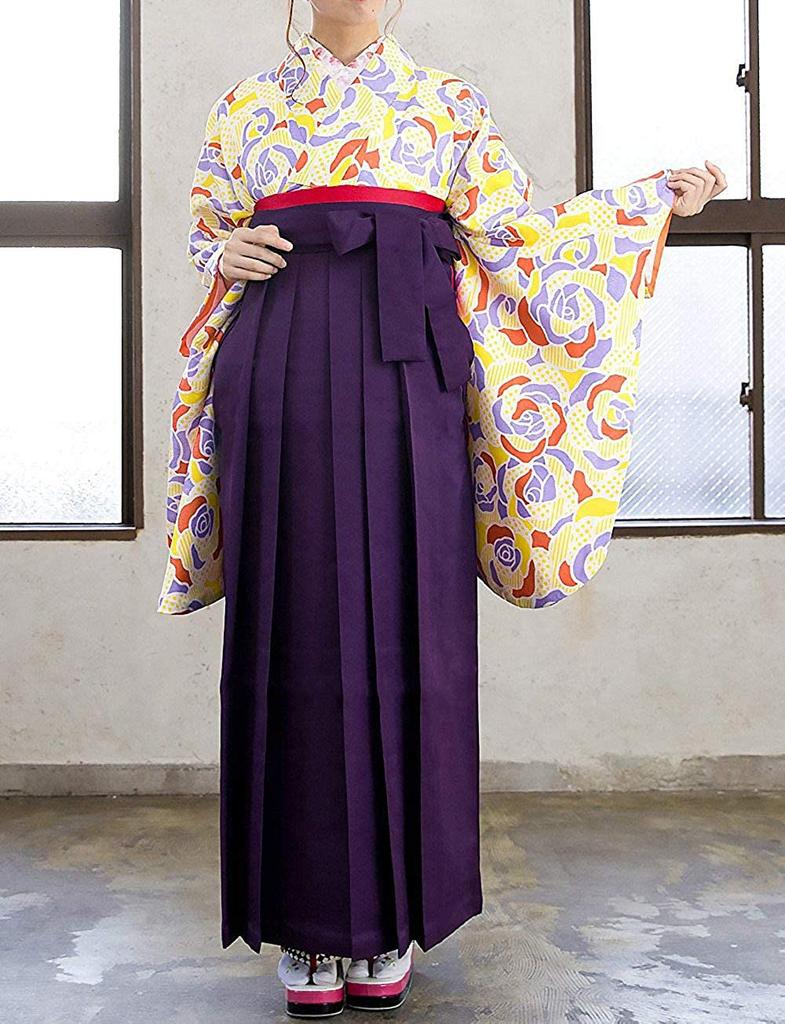 Комплект хакама CCM кимоно с рукавами 2 сяку однотонный комплект хакама хакама для женщин x Темно-фиолетовый Красный x [KYOETSU] 4 предмета (кимоно, хакама, оби, нижнее кимоно)