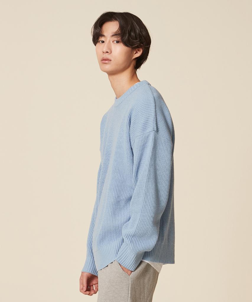 BLOND9 Crew Neck Rib Knit Sweater_Sky Blue