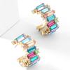 Fashionable Acrylic C-Shaped Earrings with Colored Diamonds for Women