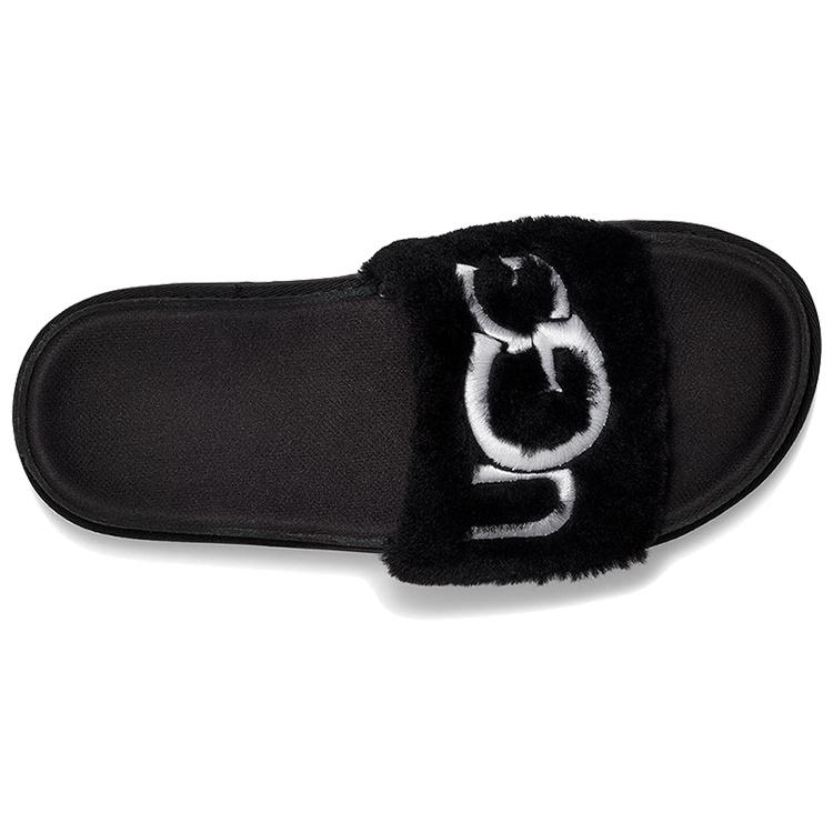 UGG Laton Fur Slide Black Slippers Women's 1111236-BLK