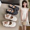 Girls Leather Shoes 2025 New Spring and Autumn Foreign Style Girls Bow Soft Sole Princess Shoes Children's Fashion Pearl Single Shoes