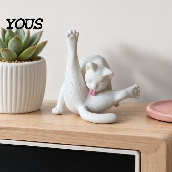 3D-печатная скульптура кошки, облизывающей заднюю часть, Фигурка, Забавный маленький статуэтка черного и белого котенка, Настольное украшение Животное для дома, офиса, книжной полки