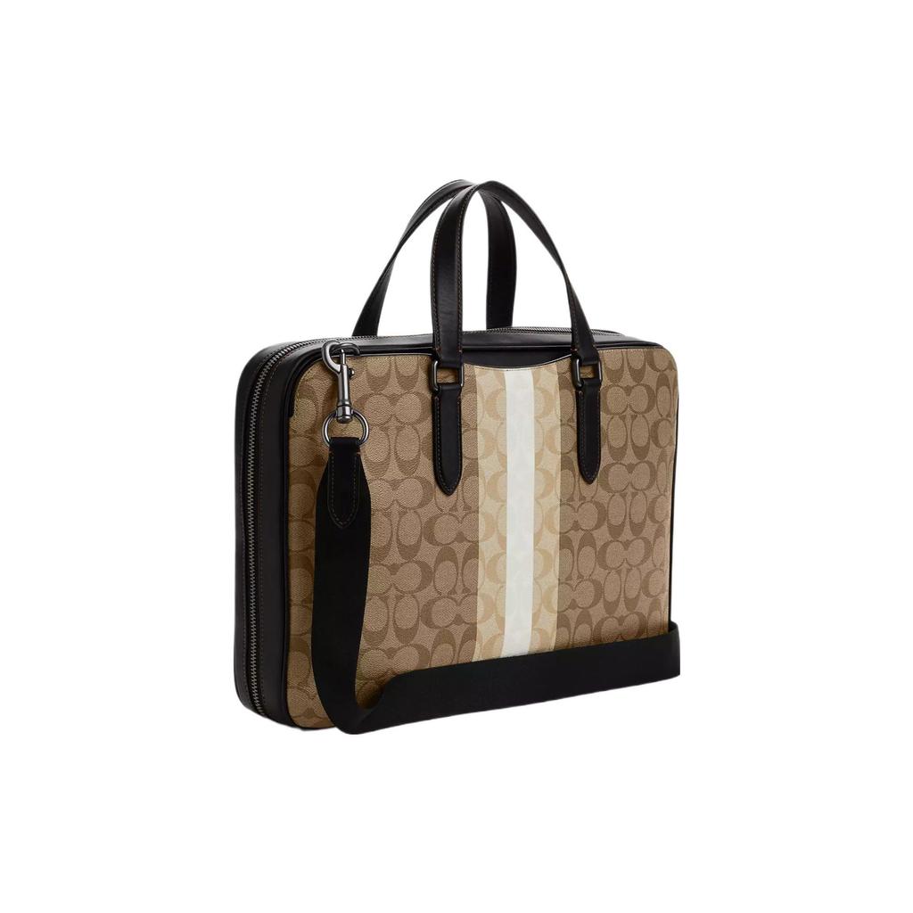 Coach Graham 39 Striped Logo Classic Canvas Leather Handbag Men Handbags Khaki White CQ036-QBE7V