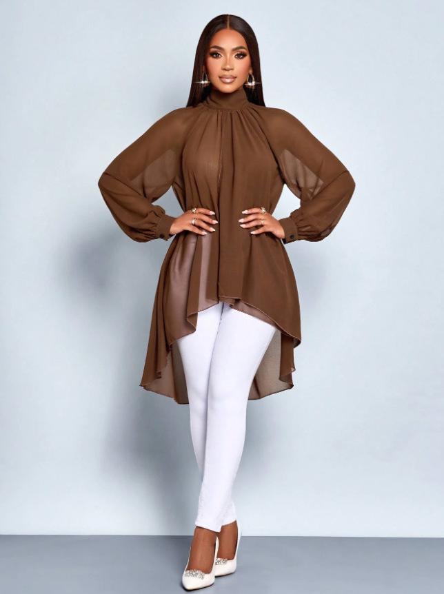1116 spring and summer new women's loose and versatile irregular chiffon long-sleeved fashion shirt