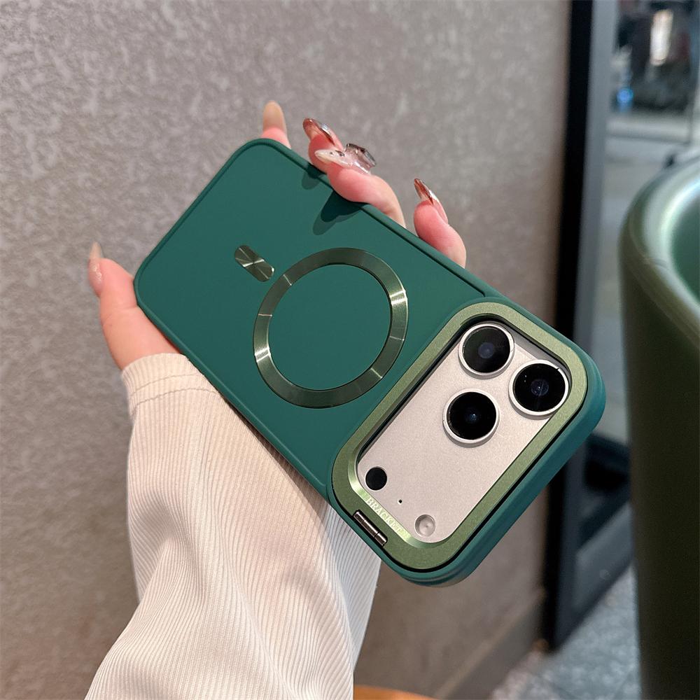 Matte Magnetic Wireless Charging Lens Stand Case For iPhone 17 16 15 14 13 12 11 Pro Max Plus Air For Magsafe Shockproof Cover