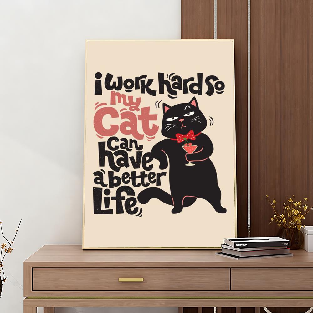 1PC Black Funny Cats Rule The World Print Poster Paper Waterproof HD Sticker Bedroom Entrance Home Living Room Bar Wall Decor