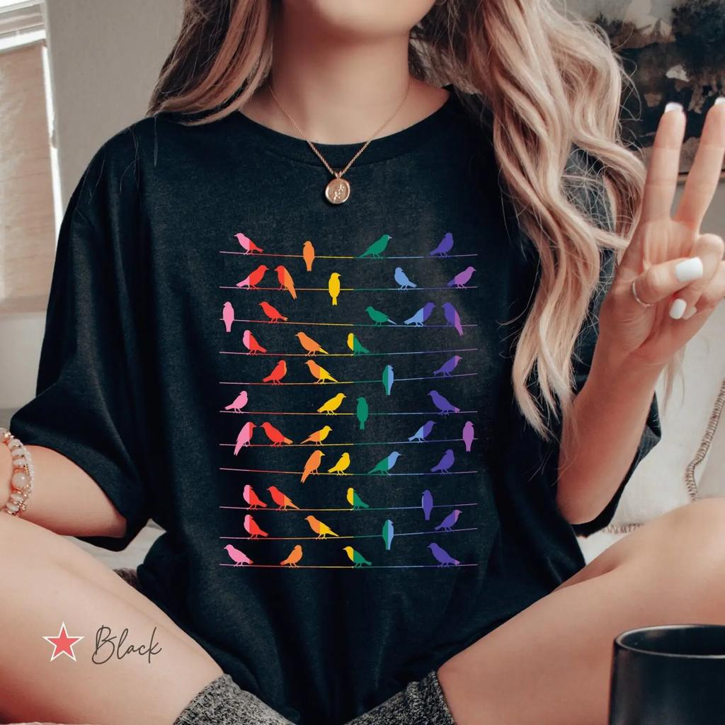 Lgbtq Bird Nerd Gay Pride Rainbow Birds T Shirt Queer Lover Birdwatcher Birding Casual Vintage Homme Designer Clothes