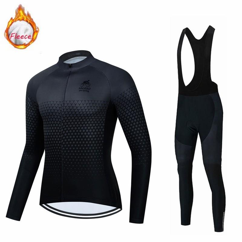 Winter Thermal Long Sleeve Cycling Jersey With Bib Shorts Road Racing Training