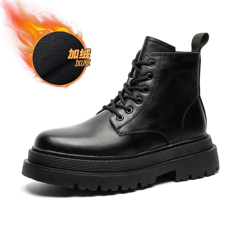 Осенние ботинки Мартин в британском стиле мужские ботинки в стиле локомотивного инструментария на толстой подошве с увеличением высоты средней высоты кожаные ботинки ботильоны 56734-R