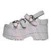 UGG Yueqi Qi X Кожа Мода Толстая Подошва Открытый Носок Блестящее Золото Клинья Римские Сандалии Женские сандалии Серый 1174810-GREY