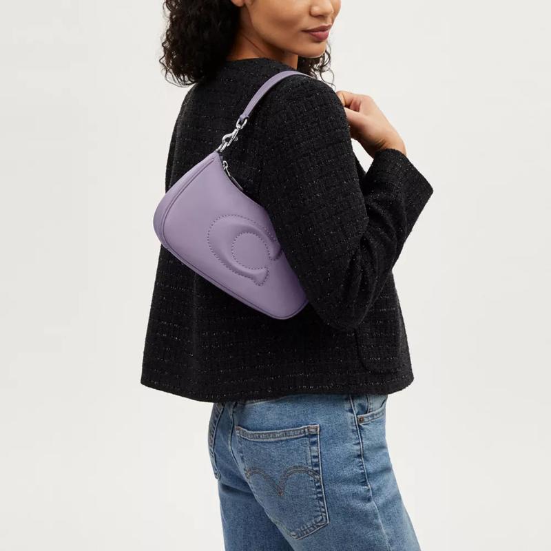 Coach Teri 24 Сумка через плечо женская средняя, с гладкой кожей, на молнии сверху, цвет серебристый со светло-фиолетовым