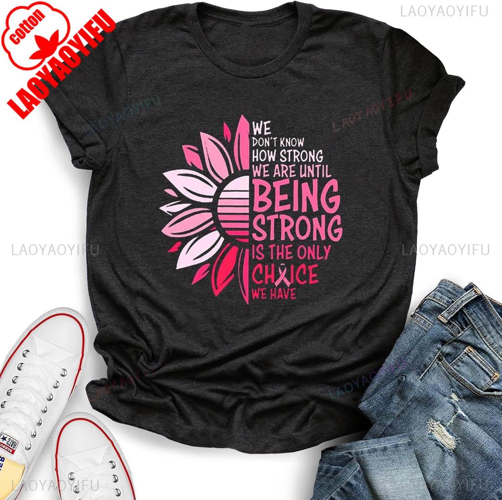 Breast Cancer Awareness Pink Ribbon Tee Wounisex Support Survivor Hope Cotton T Shirt Breathable Tops Ribbon Symbol Strength Love