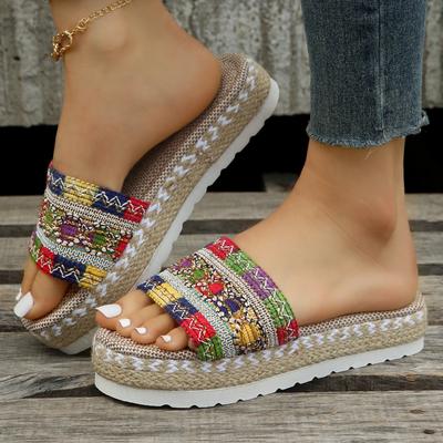 Ся новые женские однословные толстоподошвенные шлепанцы с рыбьим носком из пеньковой веревки конфетных цветов