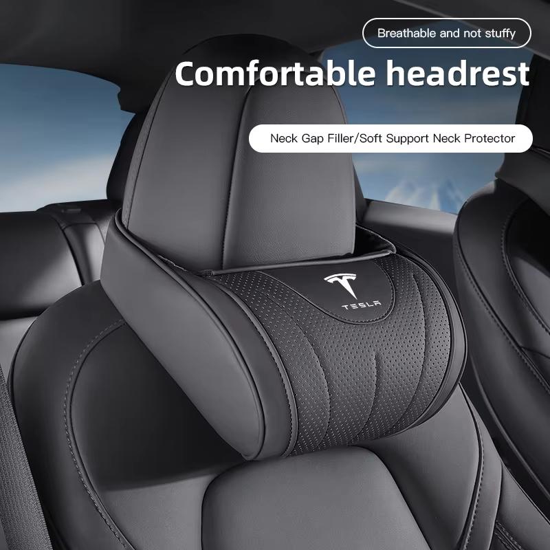 For Tesla Model 3 / Y Juniper Car Headrest Lumbar Support Memory Foam Car Rest Neck Pillow Seat Cushion Cover Car Accessories