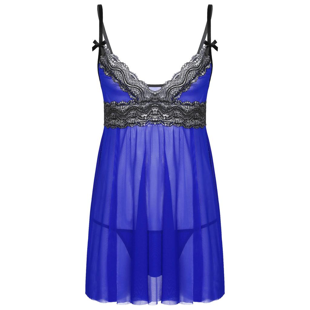 Мужское прозрачное кружевное белье Sissy, регулируемые бретельки, сорочка с глубоким V-образным вырезом, одежда для сна Babydoll