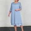 Formal Dress Elegent Beauty Lady Dress Embroidery Plus Size Midi Dress Loose Round Neck Floral Net Yarn