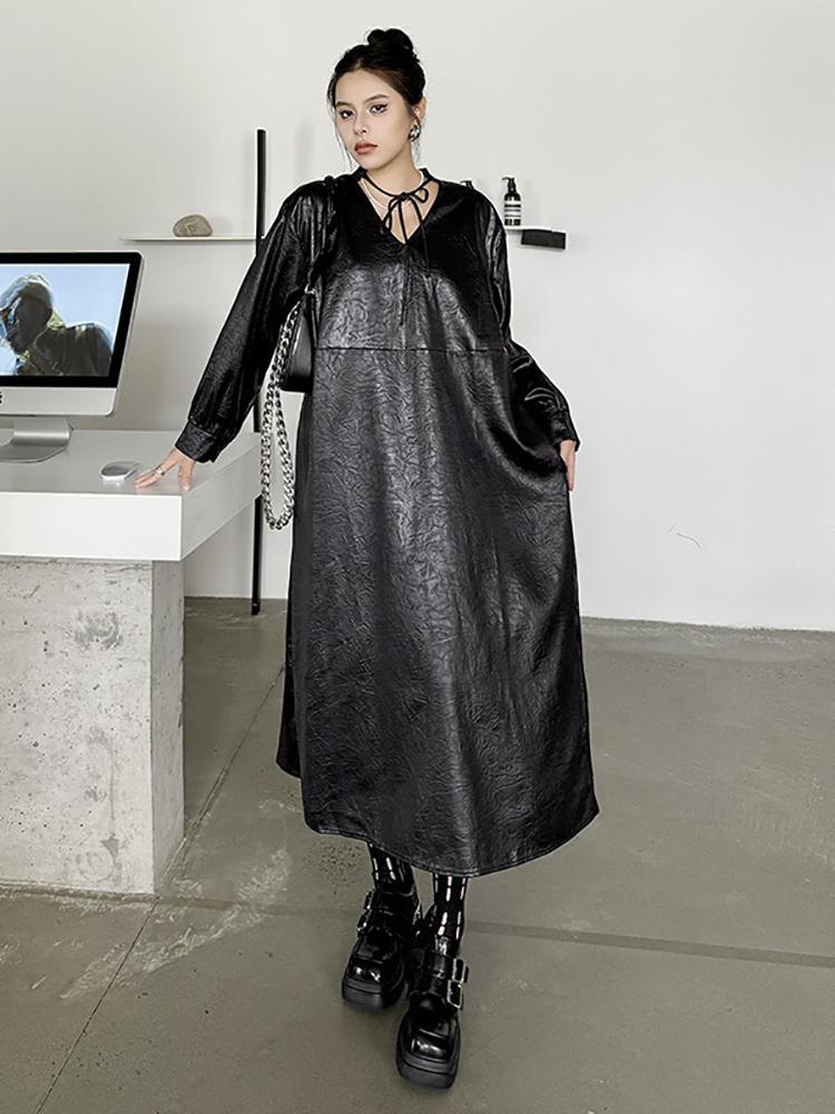 Xitao Бандажные платья с V-образным вырезом и карманами из искусственной кожи LJ1015